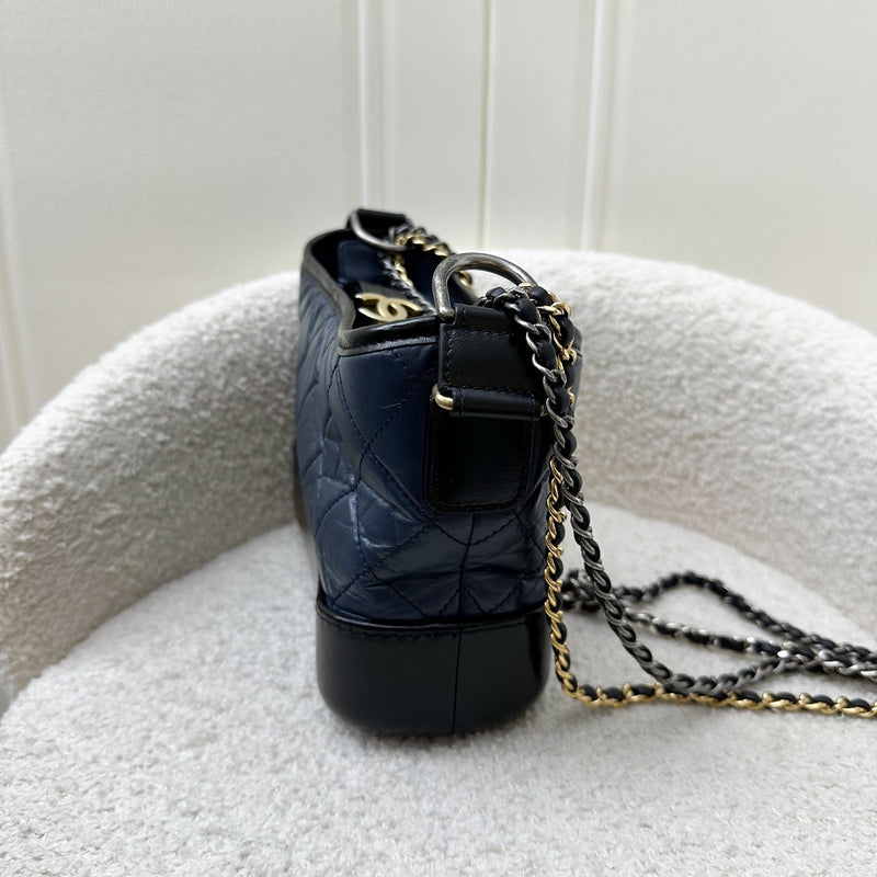 Chanel Small Gabrielle Hobo Bag in Navy Distressed Calfskin, Black Base and 3-tone HW