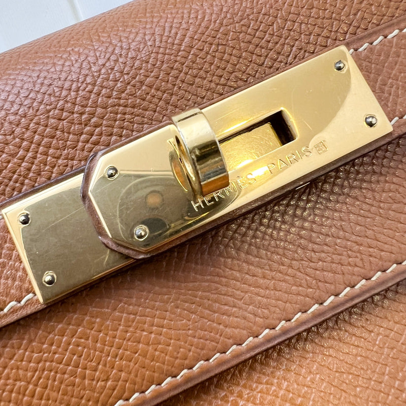 Hermes Vintage Kelly 28 in Gold Courcheval (Epsom) Leather and GHW