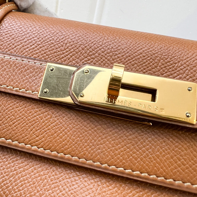 Hermes Vintage Kelly 28 in Gold Courcheval (Epsom) Leather and GHW