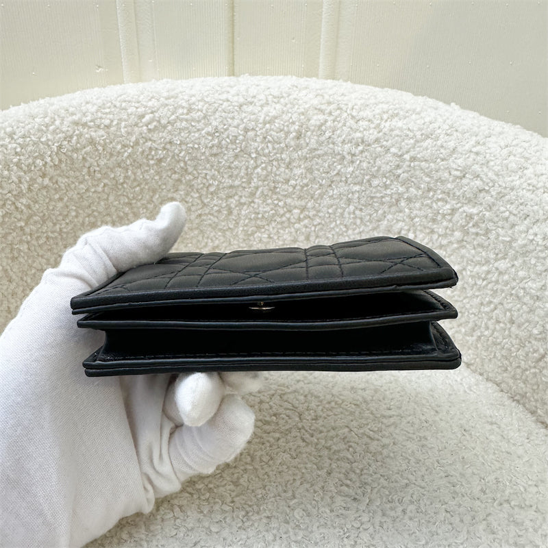 Dior Lady Dior Mini Wallet / Card Holder in Black Lambskin and LGHW