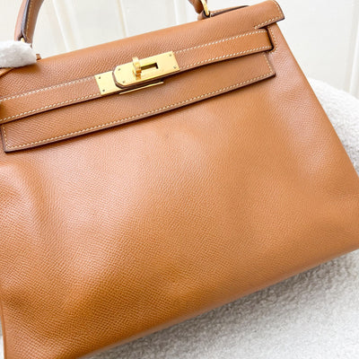 Hermes Vintage Kelly 28 in Gold Courcheval (Epsom) Leather and GHW