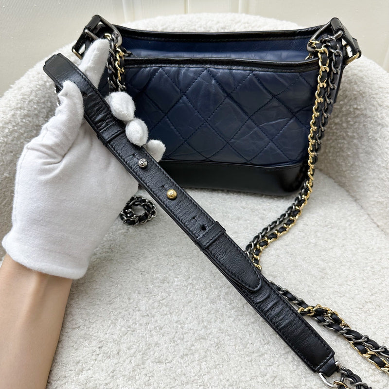 Chanel Small Gabrielle Hobo Bag in Navy Distressed Calfskin, Black Base and 3-tone HW