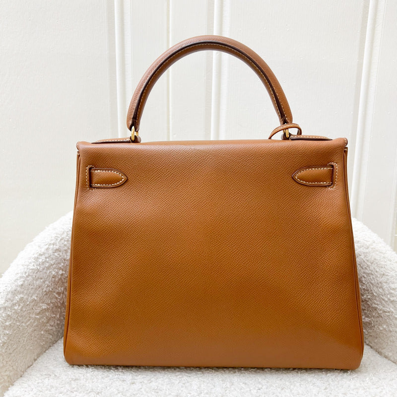 Hermes Vintage Kelly 28 in Gold Courcheval (Epsom) Leather and GHW