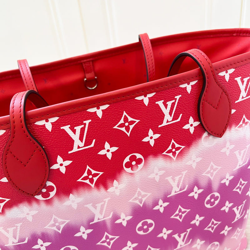 LV Neverfull MM with Detachable Pouch in Red / Pink Escale Monogram Canvas SHW