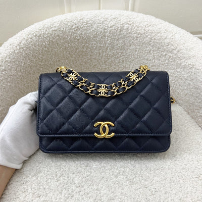 Chanel 22K Coco First Wallet on Chain WOC in Dark Blue Caviar and GHW