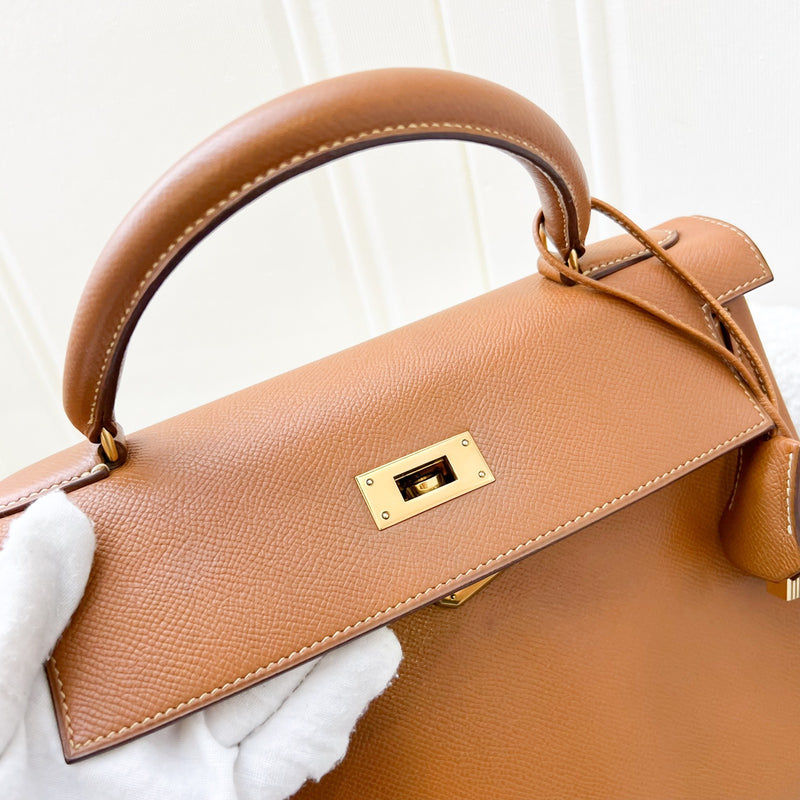 Hermes Vintage Kelly 28 in Gold Courcheval (Epsom) Leather and GHW