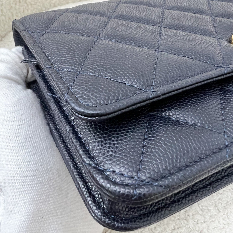 Chanel 22K Coco First Wallet on Chain WOC in Dark Blue Caviar and GHW