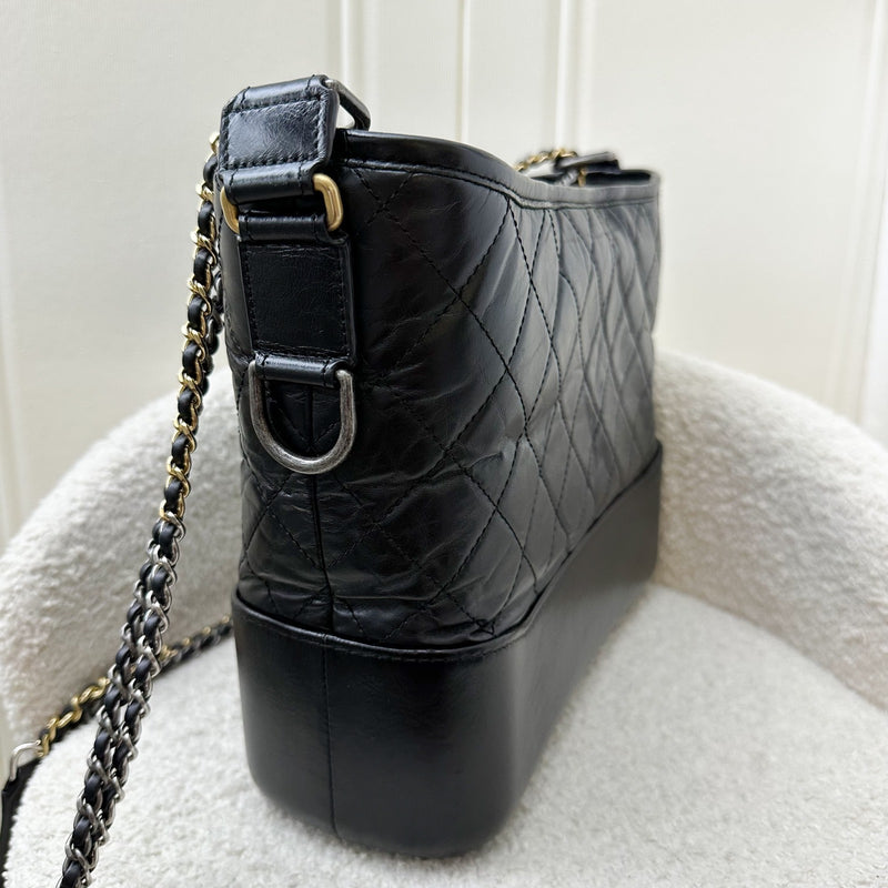 Chanel Medium (New Large) Gabrielle Hobo Bag in Black Distressed Leather and 3-Tone HW