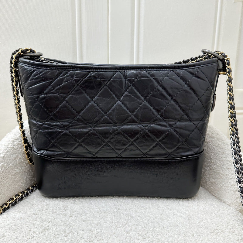 Chanel Medium (New Large) Gabrielle Hobo Bag in Black Distressed Leather and 3-Tone HW