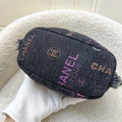 Chanel 22P Denim Mood Mini Drawstring Bucket Bag in Black Printed Denim and LGHW