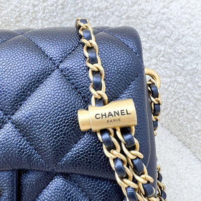 Chanel 21K Perfect Mini Flap Bag with Adjustable Chain in Iridescent Black (Midnight) Caviar and AGHW (Model: AS2855)