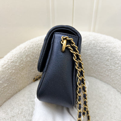 Chanel 21K Perfect Mini Flap Bag with Adjustable Chain in Iridescent Black (Midnight) Caviar and AGHW (Model: AS2855)