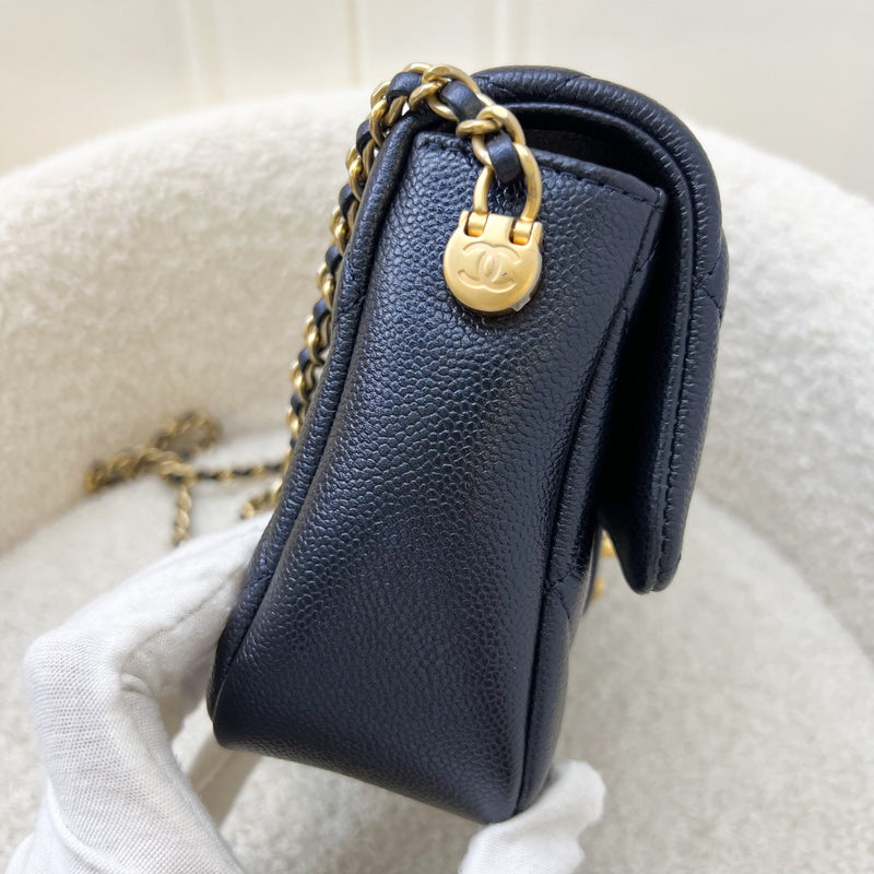 Chanel 21K Perfect Mini Flap Bag with Adjustable Chain in Iridescent Black (Midnight) Caviar and AGHW (Model: AS2855)