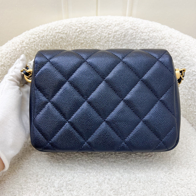 Chanel 21K Perfect Mini Flap Bag with Adjustable Chain in Iridescent Black (Midnight) Caviar and AGHW (Model: AS2855)