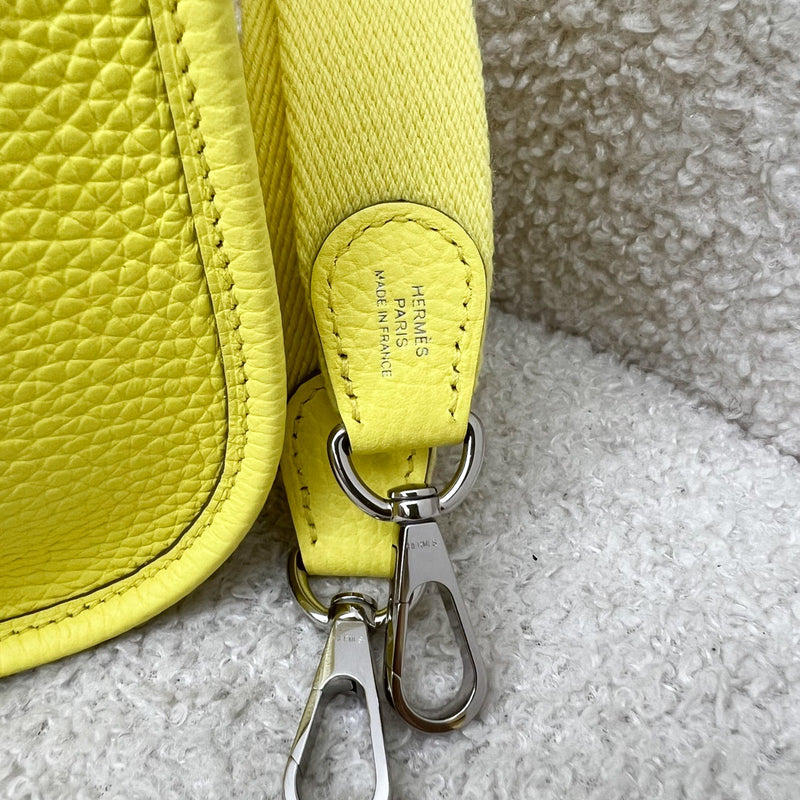 Hermes Mini Evelyne 16 in Limoncello Clemence Leather, Canvas Strap and PHW