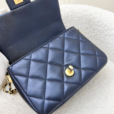 Chanel 21K Perfect Mini Flap Bag with Adjustable Chain in Iridescent Black (Midnight) Caviar and AGHW (Model: AS2855)