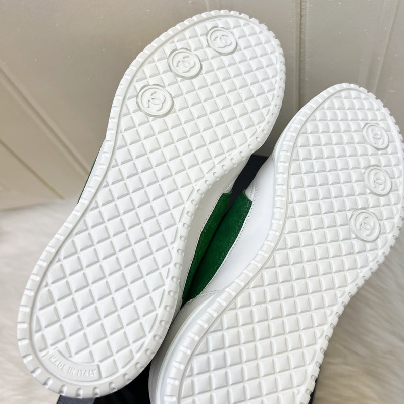 Chanel 24C Sneakers in White Calfskin and Green Suede Sz 37.5 (Model: G45470)