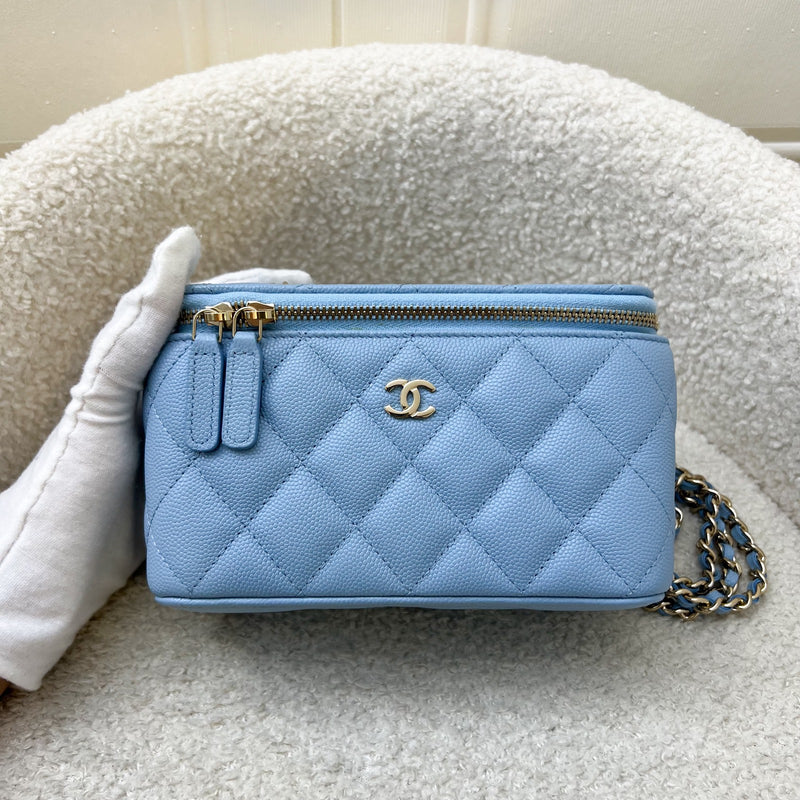 Chanel Classic Small Vanity in 22S Sky Blue Caviar and LGHW (Model: AP1341)