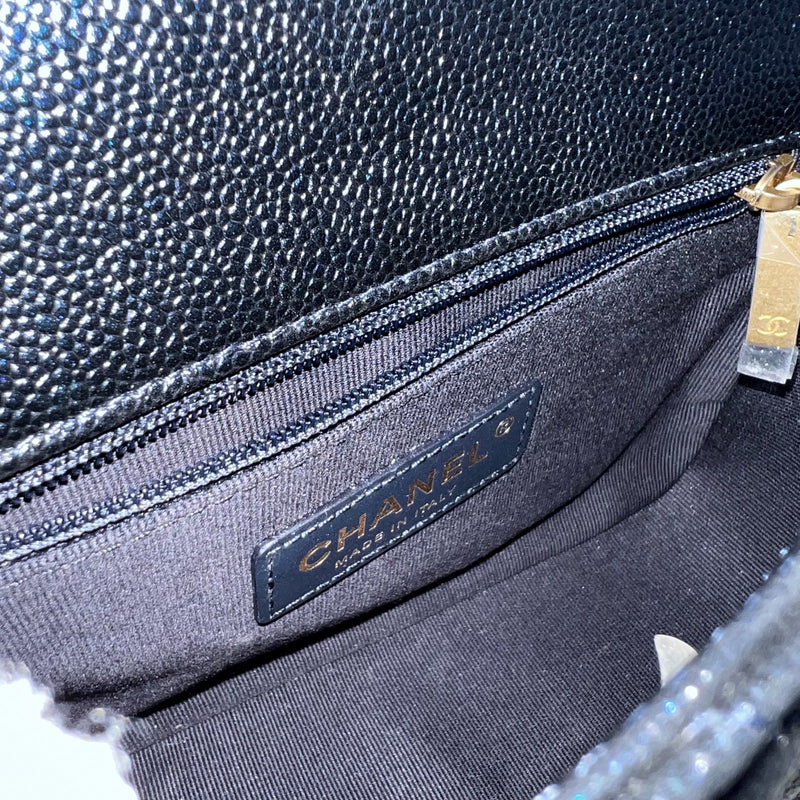 Chanel 21K Perfect Mini Flap Bag with Adjustable Chain in Iridescent Black (Midnight) Caviar and AGHW (Model: AS2855)