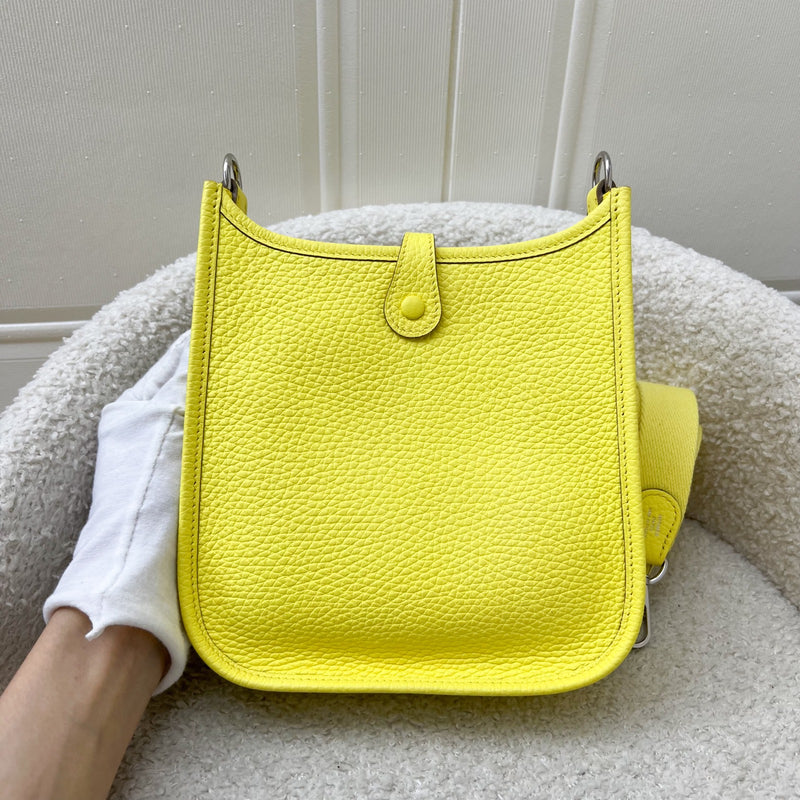 Hermes Mini Evelyne 16 in Limoncello Clemence Leather, Canvas Strap and PHW