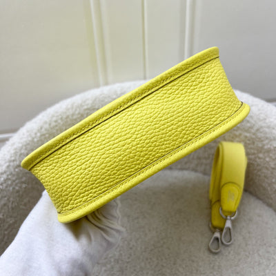 Hermes Mini Evelyne 16 in Limoncello Clemence Leather, Canvas Strap and PHW