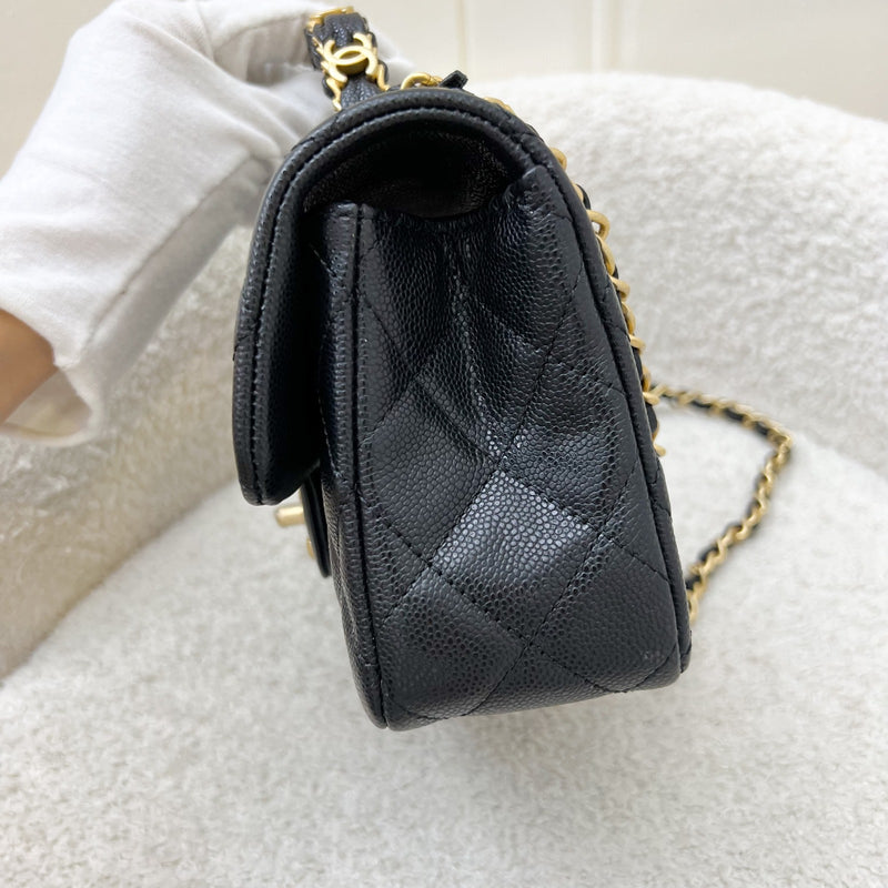 [Brand New] Chanel 25B Top Handle Mini Rectangular Flap in Black Caviar and AGHW (Model: AS5701)