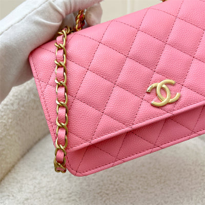 Chanel 22S "Pick Me Up" Wallet on Chain WOC in Pink Caviar and AGHW