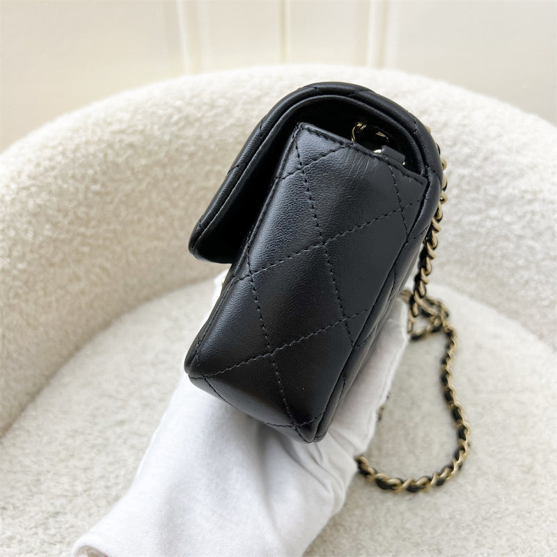Chanel 24K Extra Mini Rectangle Classic Flap in Black Lambskin and