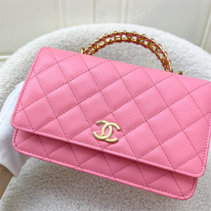 Chanel 22S "Pick Me Up" Wallet on Chain WOC in Pink Caviar and AGHW