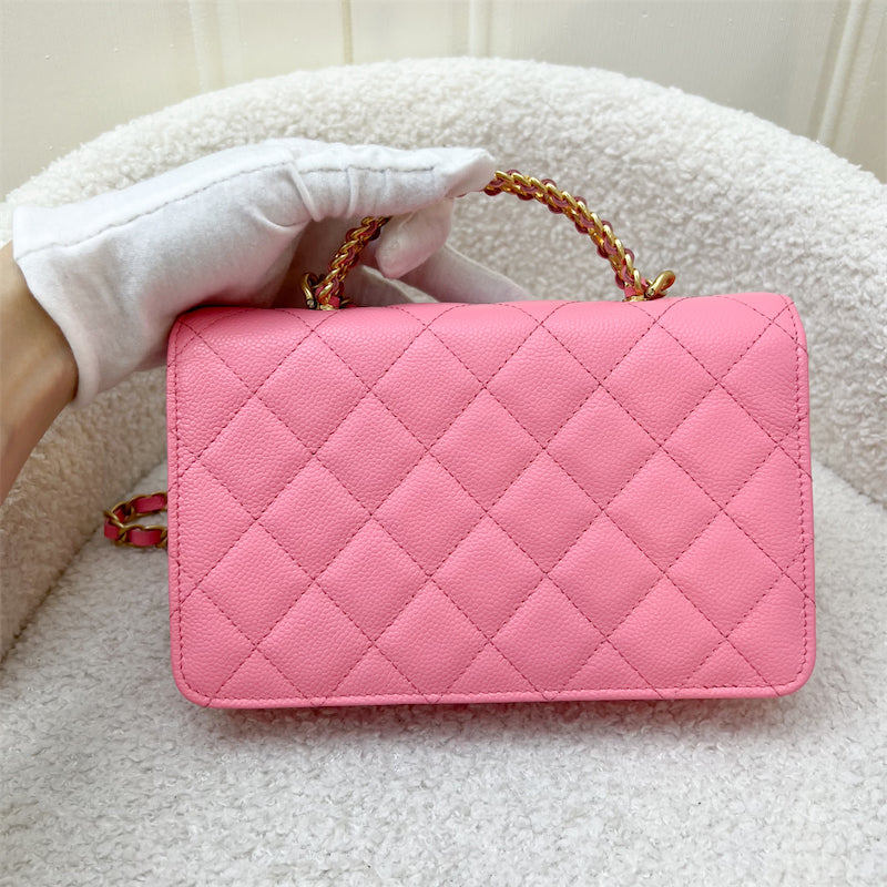 Chanel 22S "Pick Me Up" Wallet on Chain WOC in Pink Caviar and AGHW