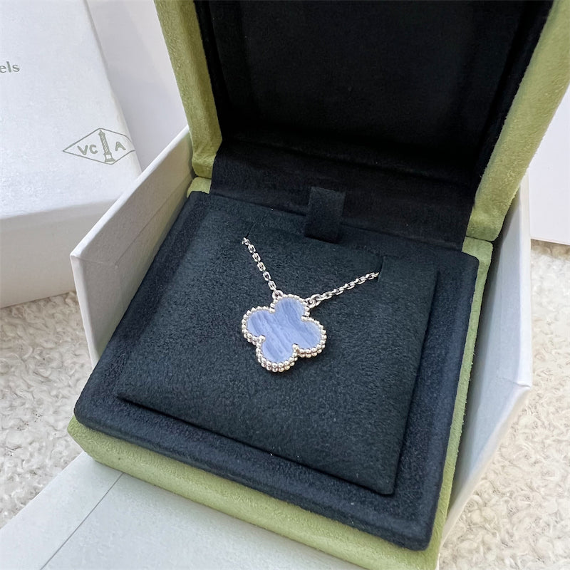 Van Cleef & Arpels VCA 1 Motif Vintage Alhambra Pendant Necklace in Chalcedony and 18K White Gold