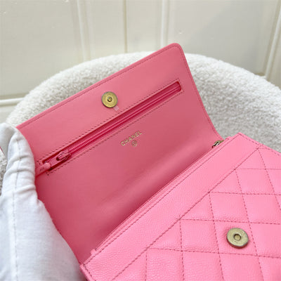 Chanel 22S "Pick Me Up" Wallet on Chain WOC in Pink Caviar and AGHW