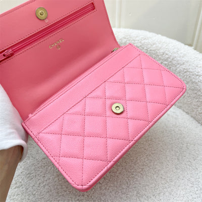 Chanel 22S "Pick Me Up" Wallet on Chain WOC in Pink Caviar and AGHW