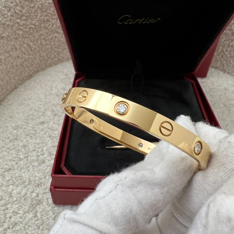 Cartier Love Bracelet with 4 Diamonds in 18K Rose Gold Size 16