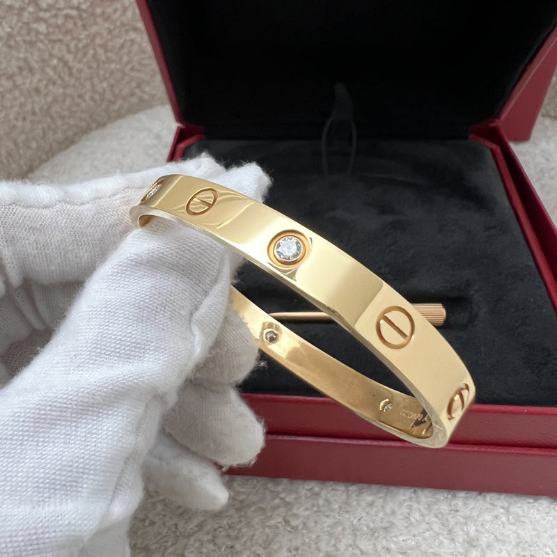 Cartier Love Bracelet with 4 Diamonds in 18K Rose Gold Size 16