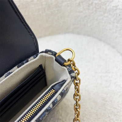 Dior Medium Saddle Pouch with Chain in Dark Blue Oblique Canvas and AGHW