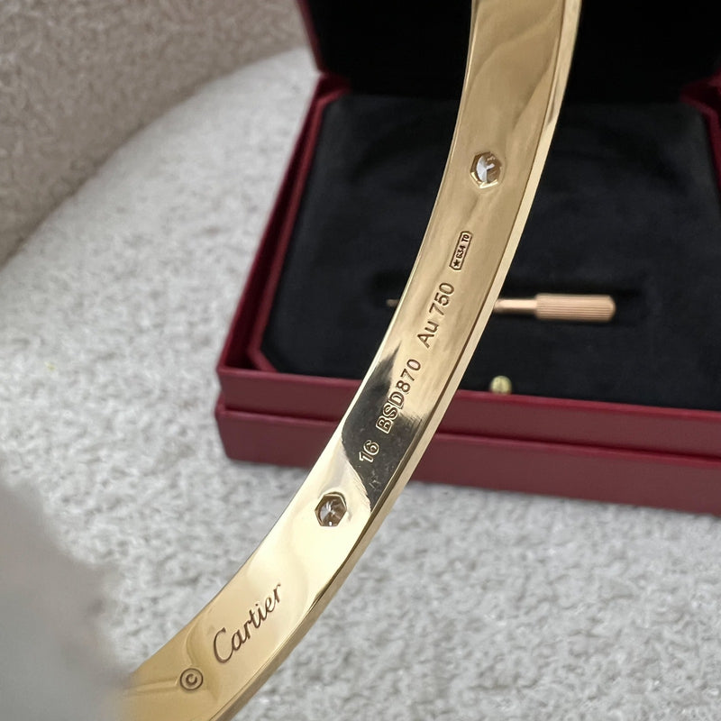 Cartier Love Bracelet with 4 Diamonds in 18K Rose Gold Size 16