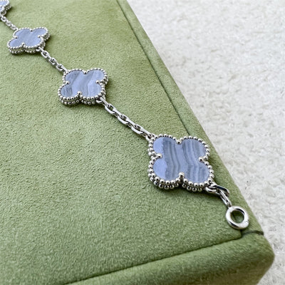 Van Cleef & Arpels VCA 5 Motif Vintage Alhambra Bracelet in Chalcedony and 18K White Gold