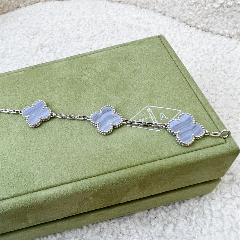 Van Cleef & Arpels VCA 5 Motif Vintage Alhambra Bracelet in Chalcedony and 18K White Gold