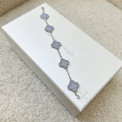 Van Cleef & Arpels VCA 5 Motif Vintage Alhambra Bracelet in Chalcedony and 18K White Gold