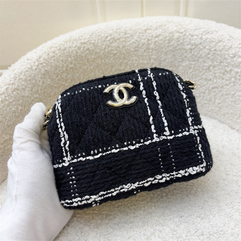 Chanel VIP Gift Mini Bag in Black and White Tweed and LGHW