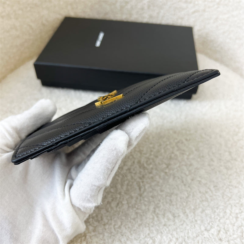 Saint Laurent Matelasse Zipped Fragment Card Case in Black Grained Leather GHW