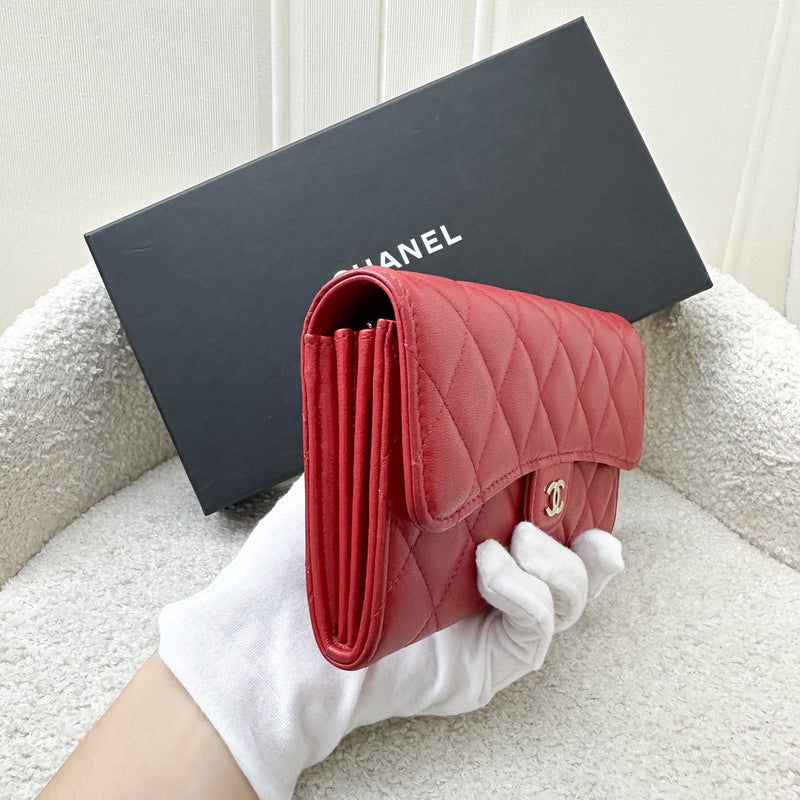 Chanel Classic Long Wallet in Red Lambskin and LGHW