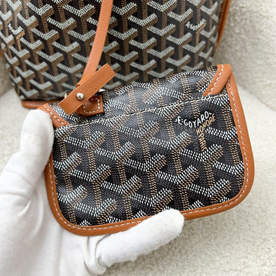 Goyard Mini Anjou in Black Goyardine Canvas with Camel Trim