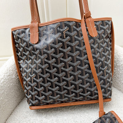 Goyard Mini Anjou in Black Goyardine Canvas with Camel Trim