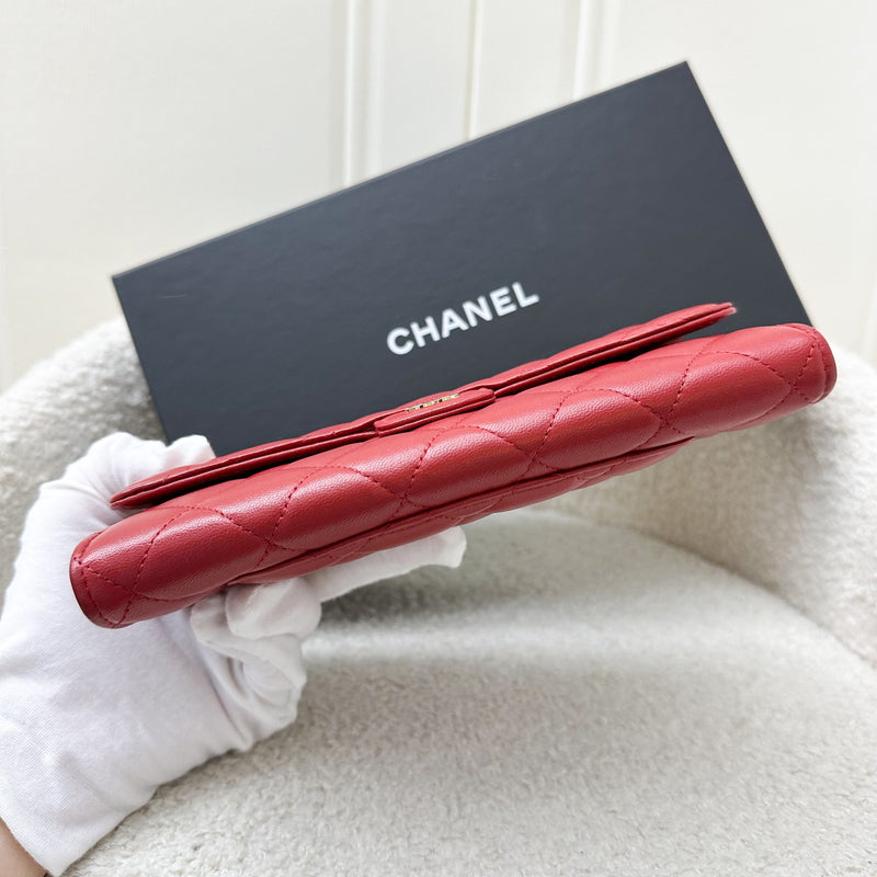 Chanel Classic Long Wallet in Red Lambskin and LGHW