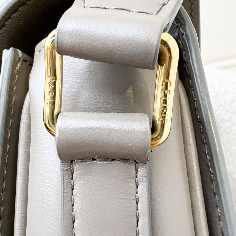 Celine Classique Triomphe Flap Bag in Pebble Grey Shiny Calfskin and GHW