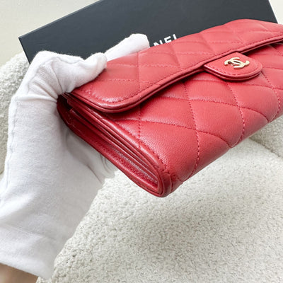 Chanel Classic Long Wallet in Red Lambskin and LGHW