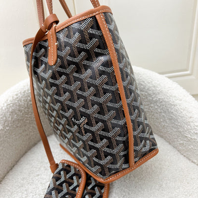 Goyard Mini Anjou in Black Goyardine Canvas with Camel Trim