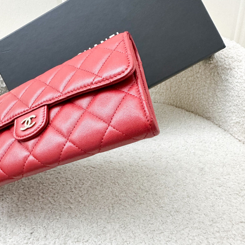 Chanel Classic Long Wallet in Red Lambskin and LGHW